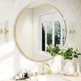 Espelho redondo de 20 espaços, espelho circular com moldura de metal dourado, espelho de parede para entrada, banheiro, penteadeira, sala de estar, espelho circular dourado