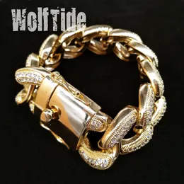 Iced out Zircon Mens Mens Hip Big Heavy Cupain Stain Bracelet 28mm 8 5inch 18K Gold Miami Rock Rapper Curb Curb Link J307V