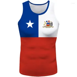 Herrtankstoppar chile ärmlös gratis skräddarsydd namn chl väst t-shirt nation flagga cl chilenska spanska svart grå college tryck po kläder