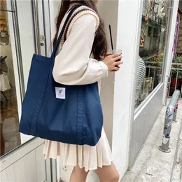Shopping Bags Women Cotton Canvas Shoulder Bag Simple Eco Fabric Handbag Solid School Books Tote Portable For Girls
