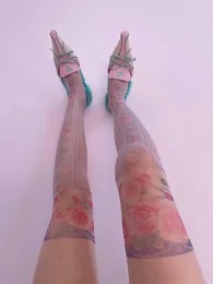Women Socks Rose Flower Retro Ultra-Thin Printed 15d Stockings Millennium Maiden Sexy Girl Pantyhose Leggings