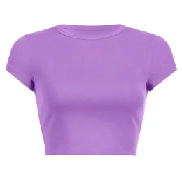 Sweet 2023 Purple Short sleeved Womens Casual T-shirt Basic O-neck Full Matching Crop Top Soft Body Korean Fashion T-shirt 240227