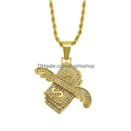 Pendant Necklaces New Personalized Iced Out Necklace Flying Cash Solid Pendant Necklaces Mens Hip Hop Gold Green Sier Charm Chains Wom Dhoqq