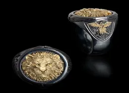Cool Men039s 18k żółte złoto Twotone czarny złoty pierścionek z diamentem Afryka Rażba Lion Pierścień Mężczyzn Wedding Party Biżuteria Rozmiar 7 14 8245850