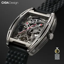 Ciga design série z titânio caso relógio de pulso mecânico automático pulseira de silicone com uma pulseira de couro para lj20307o