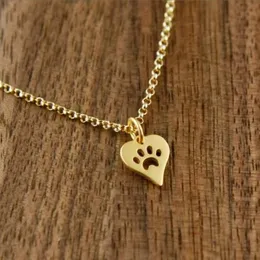 10pc Dog Paw Print Love Heart Pendant Necklace Women Spring Fashion Style Animal Pet Puppy Palm Paw Mark Print Necklace Party Gift240B