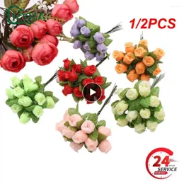 Decorative Flowers 1/2PCS 12heads/Bundle Artificial Silk Rose Mini Bouquet For Christmas Home Wedding Year Gift Box Decoration Fake