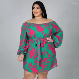 Plus Size Dresses WUHE Spring Women Dress Print Loose Strapless Long Sleeve Sexy Night Club Party Vestidos Fashion Outfit