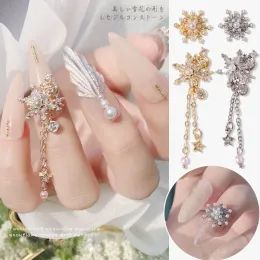 Halsketten 5 Stück/10 Stück Weihnachten Neues Design Nail Art 3D Metall Schneeflocke Zirkon Diamant Perle Anhänger Nagel Schönheit Schmuck