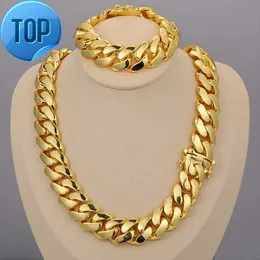 cadena cubana Wholesale Hip Hop Jewelry 14K Real Gold Plated Heavy Solid Miami Cuban Link Chain Necklace For Men