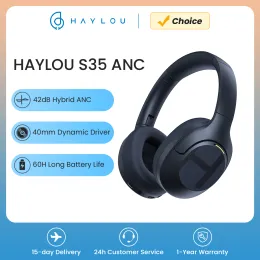 Headphones HAYLOU S35 ANC Wireless Headphones Overear 42dB ANC Headphone Bluetooth 5.2 40mm Dynamic Driver 60hour Battery Life Earphones