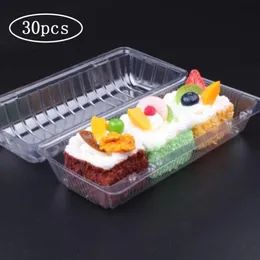 30pcs Clear Plastic Cup Cake Boxes And Packaging Transparent Disposable Sushi Take Out Box Rectangle Fruit Bread Packing Bakery253C