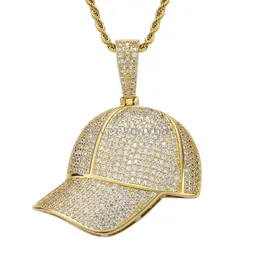 18k Gold Baseball Hat Necklace Cubic Zirconia Jewelry Set Bling Diamond Hip Hop Summer Hats Pendant Necklaces Women Men Stainless Steel Chain