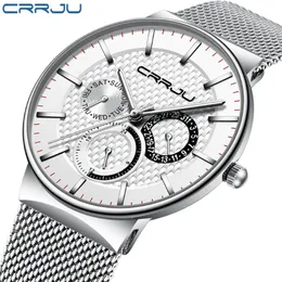 Mens Watches Crrju Top Brand Luxury Waterproof Ultra Thin Date Clock Male Steel Stip Casual Quartz Watch White Sport Wristwatch L231Q