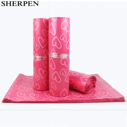 Envelopes 50pcs Pink Heart Printing Poly Mailers Self Seal Adhesive Plastic Shipping Bag Waterproof Courier Bags High Quality Mailing Bags