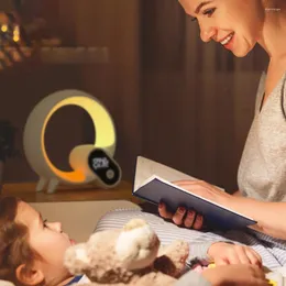 Table Lamps Q-shaped Speaker With Digital Display Alarm Clock 3D Stereo Music Loudspeaker For Bedroom Living Room