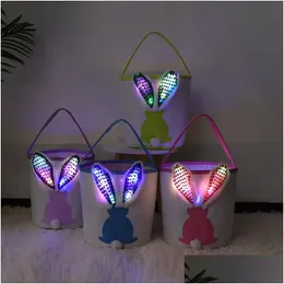 Outras fontes festivas do partido LED piscando luz lantejoulas coelho cesta de páscoa bolsa sacos coelho ovo caça lona balde de algodão tote wi dhmxi