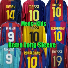 レトロ長袖サッカージャージバルカ96 97 08 09 10 11 Xavi Ronaldinho Ronaldo Barcelonas Finals Classic Maillot de Foot 16 17 Vintage Kidsフットボールシャツ
