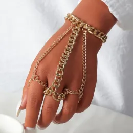 Charm Armband Gold Finger Ring Armband för Women Man Multi-Layer Link Chains Statement Hip Hop Bangles Gift Party 2024227