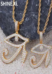 14K 골드 도금 Horus Evil Eye Necklace Pendant Iced Out Micro Paved Cubic Zircon Charm Bling Jewelry4020046