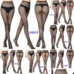 Socks & Hosiery 5 Pairs New Arrival Thin Women Pantyhose Y Hollow Solid Fishnet Tights Clothes For Black Lace Lingerie Drop Delivery Dhnak