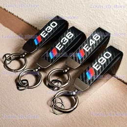 Key Rings 1pc Carbon Fiber Style Car Keychain Microfiber Leather Key Chain For Key Fobs For E46 E90 E39 E60 E36 (Black) T240227