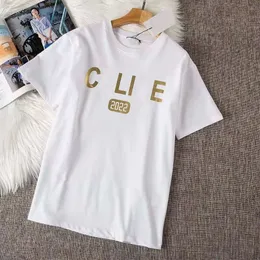 Designer de luxo Celins clássico 23 verão nova carta de vela puro algodão de manga curta feminina solta versátil camiseta na moda marca simples meia mangas