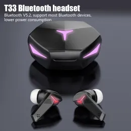 Cuffie T33 TWS Gioco Auricolare Bluetooth senza fili Auricolari di qualità audio a basso ritardo con microfono Display digitale Cuffie Bluetooth Fone