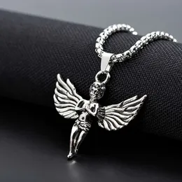 Wolf Tide Street Angel Wing Charm Pendant Necklace Little Pendant Punk Rock Trendy Men And Women With Steel Chain Lovers Personality Party Jewelry Bijoux Wholesale