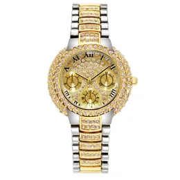 Hochwertige Damen-Designer-Armbanduhren mit drei Augen, modisch, lässig, voller Diamanten mit Box, Luxus-Zifferblatt, 35 mm, Quarzuhren Nr. 490