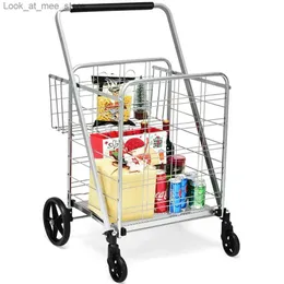 Shopping Carts Gymax 330 kg Tung fällbara kundvagn Multifunktionell Giant Double Basket Silver Q240227