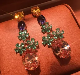 Fashion CZ Flower Earrings for Women Brand Designer Long Crystal Pendant Earring New Fashion Wedding Jewellery Gold Plated1712707