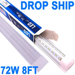 LED Shop Light 8ft, 72W LED Tube Light Fixture, Clear Cover Cool White 6000K, V-Shaped Integrated Fixture for Cooler Door Lighting Garage Cabinet Workbench crestech