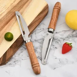 Pelapatate in acciaio inossidabile con manico in legno Pelapatate multifunzione Apribottiglie per uso domestico Bilancia per pesci Pialla da cucina Utensili per frutta e verdura Q959