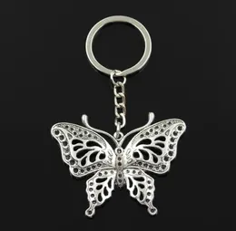 Fashion 30mm Key Ring Metal Key Chain Keychain Jewelry Antique Bronze Silver Color Plated Hollow Butterfly 60x48mm Pendant1895344