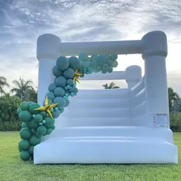 Atacado Branco Bounce House Ao Ar Livre Inflável Full PVC Bouncy Castelo Lua Crianças Bouncer Casas Nupcial Jumping Bed Jumper de Casamento com Ventilador Navio Livre