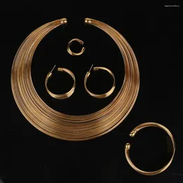 Colar brincos conjunto 4 pçs/set exótico nigeriano nupcial círculo pulseira anel jóias bisuteria mujer