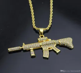18k Gold Plated Rapper M4 submachellone gun Pendant Necklace 75cm Gold Color HIPHOP New York Men039s Pendant necklaces 2017 Jul1558504