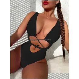 Women'S Swimwear Womens Swimwear 2023 Hollow Y Women Bandage Padded One Piece Swimsuit Monokini Biquini Traje De Bano Mujer Trikini B Dhehb