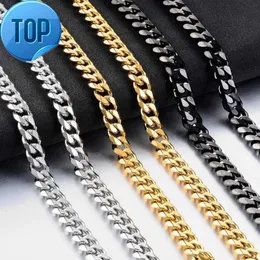 3mm 5mm 7mm Curb Cuban Chain Basic Hip Hop Punk Stainless Steel Gold Black Custom Length Cuban Chain Necklace For Men Women