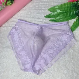 Underpants Enhance Scrotum Bulge Pouch Briefs Sexy Mens Bikini Panties Elastic Underwear Mesh Sheer Thong Lace G-String