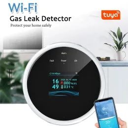 検出器2021新しいTuya WiFiスマートLEDデジタル天然ガスアラームセンサーガスリークディテクターガススモークアラームSmartLife Tuyaアプリで動作する