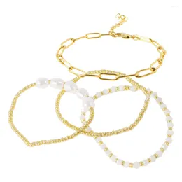 Charm-Armbänder, 4-teilig, zierliches Set für Damen, Perlenarmband, trendiger Handgelenkschmuck, Mode