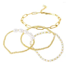 Charm Armband 4st Dainty Set Women Pärlor Armband Trendiga handledsmycken Fashion