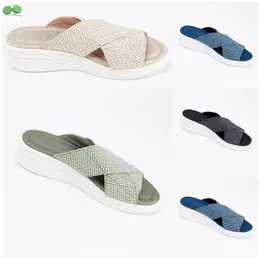 Pantofola Designer Slides Sandali da donna Tacchi Tessuto di cotone Paglia Pantofole casual per la primavera e l'autunno Scarpe piatte con cinturino imbottito e comfort di grandi dimensioni