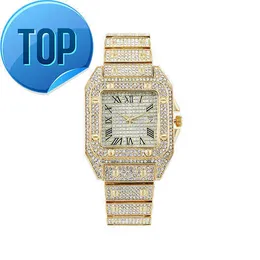 Стоковая запас Bling Luxury Bling Quartz Square Watch Hip Hop Mens Silver Gold Iced Out Diamond Watch