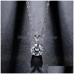 Collane con ciondolo Collana con diamanti tondi a quattro artigli Placcato argento 925 Moda Orecchio di coniglio V Lettera Donna Girocollo con zirconi cubici St Dhjmg