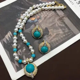 Necklace Earrings Set Luxury Turquoise Statement Pendant For Women Accossery Party Jewelry Baroque Style Hight Quality