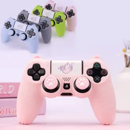 ケース素敵な猫シリコンソフトプロテクターステッカーSNONY DUALSHOCK 4 DS4 PS4 SLIM PROコントローラーケースサムスティックグリップキャップカバーのための肌