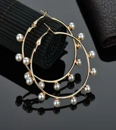 Hoop Huggie 1 Pair Arrival Women Girls Jewelry Earring White Pearl With Stainless Steel Pin Big Circle Loop Earrings1749864
